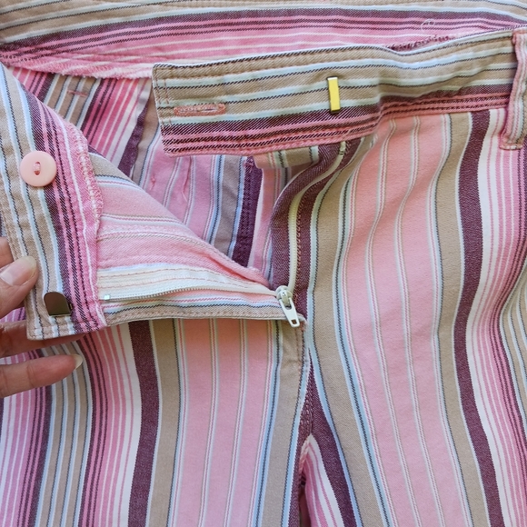 ANN TAYLOR LOFT PETITE STRETCH PINK BROWN WHITE STRIPED PANTS, SIZE 8P LADIES - Picture 4 of 10
